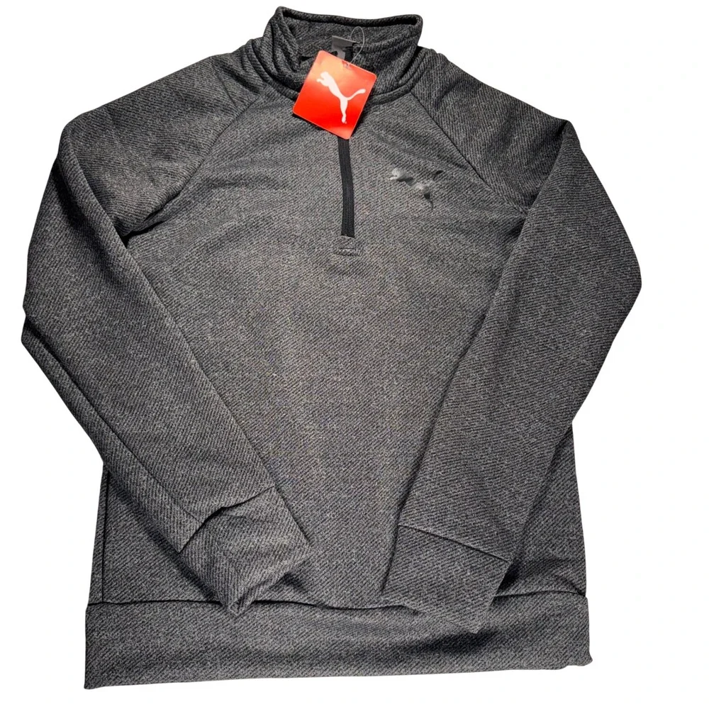 Puma Boys Quarter Zip Pullover Charcoal Gray‎ Heather Mock Neck Size M 10-12 NEW